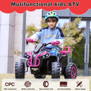 Four Wheeler for Kids – Electric Kids ATV 4 Wheeler for Ages 3–8, 12V Ride On Quad with LED Lights, Music, High/Low Speed, USB/TF, Treaded Tires,Pink.