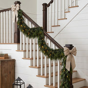9FT Pre-Lit Christmas Garland, Dark Green Real Touch Cedar Garland Lighted Pine Garland, Realistic Xmas Artificial Greenery Garlands with light for Table, Winter, Outdoor, Mantle Decor