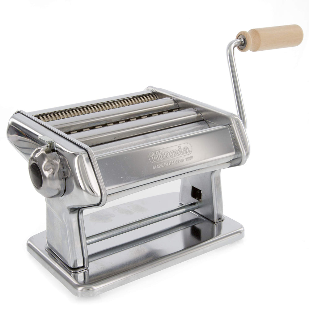 Pasta Maker Machine by - Heavy Duty, Italy Made Steel Construction w Easy Lock Dial and Wood Grip Handle- Make Fresh Homemade Authentic Italian Pasta Noodles- Model 190