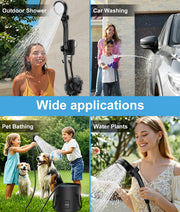 Portable Camping Shower, 6000mAh Rechargeable Shower Pump, Filtered Shower Head & 5 Gallons Foldable Bucket, Outdoor Shower for Hiking Beach, Travel, Pet Bath, Car Washing, Surf & Boat Cleaning
