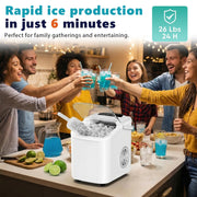 Countertop Ice Maker with Scoop, Basket and Handle, Portable Ice Machine 9 Cubes Ready in 6 Mins, 26.5lbs in 24Hrs, 2 Sizes for Home Kitchen Office Bar Party