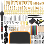 203PCS Wood Burning Kit, 100W Digital Wood Burner Tool with Adjustable Temperature, Pyrography Pen Set with 54 Tips, Letter Number Stamps, 10 Stencils, Transfer Papers, Carving Tools & Case