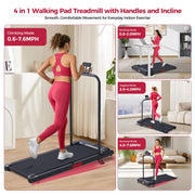 Small Treadmill for Home, Walking Pad Treadmill with Incline and Handle Bar 3.0HP Electric Under Desk Treadmill for Small Space, 0.6-7.6MPH Portable Mini Exercise Treadmills, 350LBS Capacity