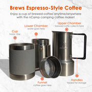 Café, Portable Coffee Maker, Portable Espresso Machine, Compact Camping Coffee Maker, Stainless Steel Travel Coffee Maker with Camping Coffee Cup, Reusable, 12 oz