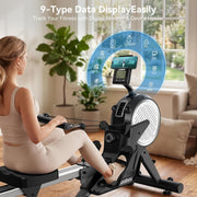 8-Level Foldable Magnetic Rowing Machine, App-Ready Monitor, Wide Seat, Black, 250 lb Capacity