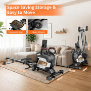 8-Level Foldable Magnetic Rowing Machine, App-Ready Monitor, Wide Seat, Black, 300 lb Capacity 300