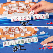 American Mahjong Game Set, 166 Premium White Tiles, 4 All-in-One Color Rack/Pushers, Complete Mahjong Set Blue Carrying Bag