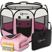 Dog Cat Pet Playpen Tent Crate Cage with Washable Pad, Medium Pink Breathable double-layer mesh Wide applicability Recovery After Surgery Portable Easy to Set up lightweight Recovering Pets