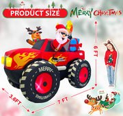 7FT Christmas Inflatable Outdoor Decoration, Inflatable Santa Claus & Reindeer on Monster Truck, Blow Up Yard Decorations LED Lighted for Yard, Garden, Lawn, Home Xmas Holiday Decor