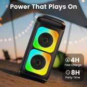 Karaoke Machine with 2 Wireless Microphones, Portable Bluetooth Karaoke for Adults, Powerful Dual 8" Subwoofer Karaoke Boombox, LED Lights, 3D Sound, Support TV/USB/AUX/TF for Home Party