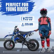 Kids Dirt Bike 50cc Gas Powered, Trail Pit Bike 24 MPH, Pull Start, Blue