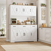 71" Tall Kitchen Pantry Storage Cabinet, 55" W Kitchen Hutch, White Large Pantry Cabinet with Charging Station / Countertop / 3 Drawers, Farmhouse Hutch Cabinet with Storage for Dining Room