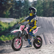 Kids dirt bike - 49cc Dirt Bikes Gas Mini Bike Kids Motorcycle, Upgrade Pit Bike Mini Motorcycle for kids, Off Road Tires, Front Rear Disc Brakes, Pull Start, Pocket Bike Gift for Child Teens, Pink