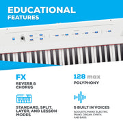 Digital Piano Bundle - Electric Keyboard with 88 Semi Weighted Keys, Built-In Speakers and Sustain Pedal – Recital (White) and M-Audio SP-2