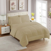 7 Piece Comforter Set Bag Solid Color All Season Soft Down Alternative Blanket & Luxurious Microfiber Bed Sheets, Taupe, King (Pack of 3)
