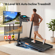 Incline Treadmill, Treadmills for Running and Walking, 300 lbs Weight Capacity Folding Treadmill with 0-15% Auto Incline, Wide Belt, 3.5 HP, App, Heart Rate