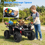 Kids ATV 4 Wheeler, 24V 5 MPH Electric Ride On Quad with LED Headlights, Music & Stories, Multi-Terrain Ride On Toy with Front & Rear Storage for Boys Girls Aged 3+ (24V, Black)