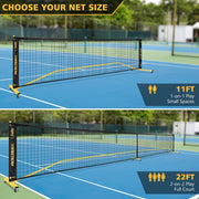 Portable Pickleball Net Set with Wheels, 22 FT & Half Court 11 FT Pickle Ball Net System, Steady Metal Frame with Carry Bag for Backyards, Driveways, and Garages