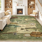 Rugs 8x10 Rustic Cabin Area Rugs for Living Room Bedroom, Washable Low Pile Non-Slip Rubber Backing, Vintage Style Carpet Green