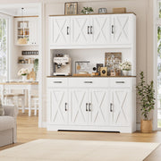 71" Tall Kitchen Pantry Storage Cabinet, 55" W Kitchen Hutch, White Large Pantry Cabinet with Charging Station / Countertop / 3 Drawers, Farmhouse Hutch Cabinet with Storage for Dining Room