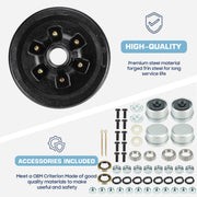 Trailer Axle Electric Brake Kit, 6-Hole, 5.5" Bolt Circle Brake Drum with 12" x 2" Self Adjusting Electric Brakes for 5200lb-6000lb Axles, Replace 12”Brake Hub Drum(A Pair)