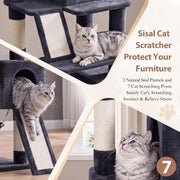 Cat Tree, 71'' Tower for Large Cat with Scratching Post, GCT032G 2 Cat Condo House for Indoor Cats Large Adult, 2 Scratching Boards, 7 Posts, 2 Plush Perches, Hammock, Basket, Smoky Gray