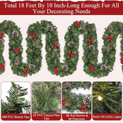 Remote Control&Extra Long-18 Ft Prelit Christmas Garland for Stairs Railing Mantle Front Door Porch Indoor Outdoor Decor 100 Warm White&Colors Switch Lights Timer 8 Modes,340 Thick Branches Tips