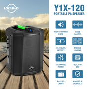 Y1X-120 Battery Powered Portable PA System, 114dB, 240W, Black