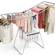 Large Stainless Steel Clothes Drying Rack Fully Assembled, Drying Rack Clothing with Height-Adjustable, Foldable Gullwings Laundry Rack, Indoor Outdoor Use, Blue
