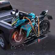 Motorcycle Carrier, 600 LBS Steel Motorcycle Carrier Hitch Mount with 47" Longer Ramp, Scooter Dirt Bike Trailer Hauler with Ratchet Straps and Stabilizer, for Car, Truck with 2" Hitch Receiver