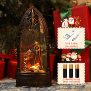 Nativity Scene Snow Globe Christmas Decorations Lantern, Glittering Lighted Plug-in, 3 AA Battery Operated & USB Powered, Time Travel Snow Globe Lantern for Christmas Home Decoration and Gift