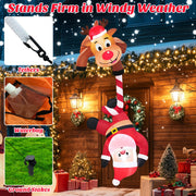7FT Christmas Inflatables Climbing Reindeer Pulling Falling Santa Claus, Funny Hanging Blow Up Xmas Outdoor Decorations with Built-in LED for Party Indoor Garden Roof Balcony Window Tree Decor