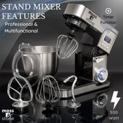 Stand Mixer With Lcd Display, 6 Speed Electric Mixer With 5.5 Quart Stainless Steel Mixing Bowl, Kitchen Mixer With Dough Hook, Egg Whisk, Beater & Baking Spatula, Food Mixer With Timer