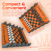 6 Inches Magnetic Unique Chess Set Board Game - 2 Extra Queens - Folding Board, Portable Travel Chess Board Game Pieces - Orange/Grey