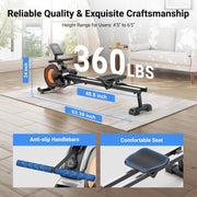 16-Level Dual-Rail Magnetic Rowing Machine, App-Ready Monitor, Wide Seat, Black, 330 lb Capacity