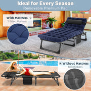 Folding Camping Cot for Adults, Adjustable Camping Bed with Pad 5-position reclining backrest, removable padded mat and 500 lb steel frame for camping, patio, poolside and guest use