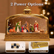 Premium Nativity Christmas Lantern, 11.5" Lighted Snow Globe with Mary Joseph Baby Jesus Scene, Musical Water Lantern with 8 Songs, 6H Timer, USB & Battery Powered, Religious Holiday Decor Gift