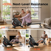 16-Level Dual-Rail Magnetic Rowing Machine, App-Ready Monitor, Wide Seat, Charcoal, 265 lb Capacity