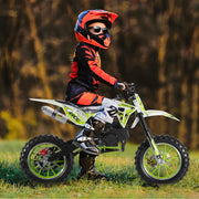 2026 Upgraded 50cc 2-Stroke Kids Dirt Bike Motocross, Pocket Gas Motorbike, Off Road Gas Power Mini Pocket Motorcycle with Front/Rear Disc Brakes, Scooter Bike Pocket, Dirtbike for Kids Green