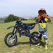 Kids Dirt Bike 49CC 2-Stroke Gas Powered Mini Motorcycle | 10" Tires, Front & Rear Disc Brakes | Reaches 25 MPH, Supports 330LBS | for Teens & Adults Blue B1