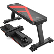 Foldable Flat Weight Bench for Home Gym, 600 lbs Capacity with Dual Locking for Strength Training, Easy Setup & Storage for Small Apartments, Lifting, Hip Thrust, Dumbbell Workout