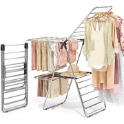 Clothes Drying Rack with 4 Wings, Stainless Steel Drying Rack Clothing with Height-Adjustable, Foldable Gullwings Laundry Drying Rack, Indoor Outdoor Use, No Assembly, Black