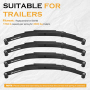 Tandem Trailer Leaf Spring 4 Leaf Double Eye 1750 lbs Cap for 3500 lbs Axle Suspension, Hanger & U-Bolt kit 25-1/4" Length fits for SW4B, for Round Trailer Axles- Set 4