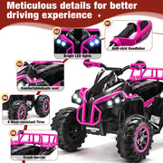 Four Wheeler for Kids – Electric Kids ATV 4 Wheeler for Ages 3–8, 12V Ride On Quad with LED Lights, Music, High/Low Speed, USB/TF, Treaded Tires,Pink.