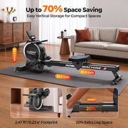 16-Level Magnetic Rowing Machine with Extended Slide Rail, App-Ready Monitor, Standard Seat, Charcoal, 250 lb Capacity