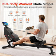 8-Level Foldable Magnetic Rowing Machine, Advanced LCD Monitor, Standard Seat, Black, 300 lb Capacity 279
