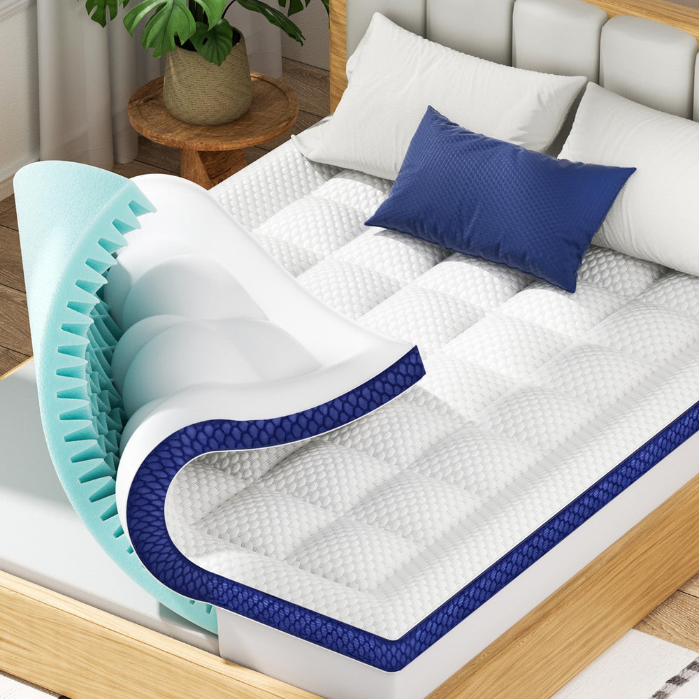Dual Layer 4 Inch King Size Memory Foam Mattress Topper 2 Inch Soft Pillow Top Mattress Pad Cover and 2 Inch Gel Memory Foam for Pressure Relief, 2-in-1 Design for Comfort & Support