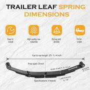 Tandem Trailer Leaf Spring 4 Leaf Double Eye 1750 lbs Cap for 3500 lbs Axle Suspension, Hanger & U-Bolt kit 25-1/4" Length fits for SW4B, for Round Trailer Axles- Set 4