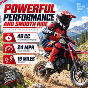 50cc 2-Stroke Kids Dirt Bike Gas Dirt Bike for Kids 8-14 Boys Youth Red