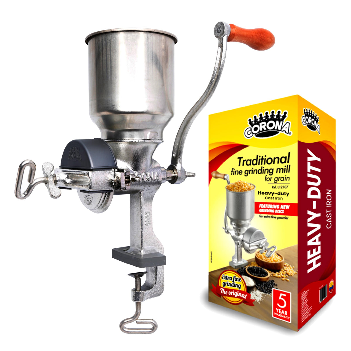 Corona Manual Grain Mill, Molino para Moler Maiz, Cast Iron Grinder Wheat Grinder for Flour, Corn, Masa, Coffee and Spices, High Hopper